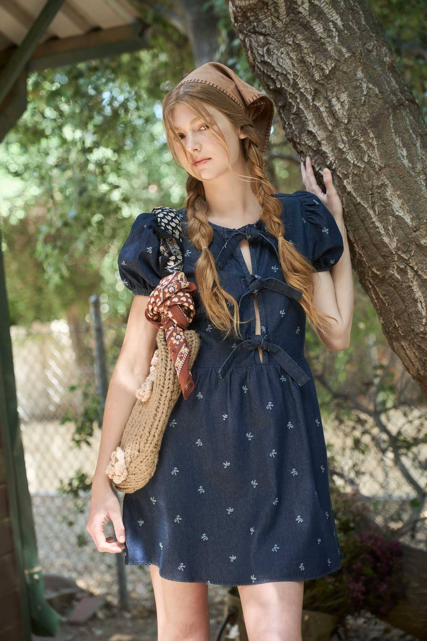 Denim Puff Sleeve Mini Dress