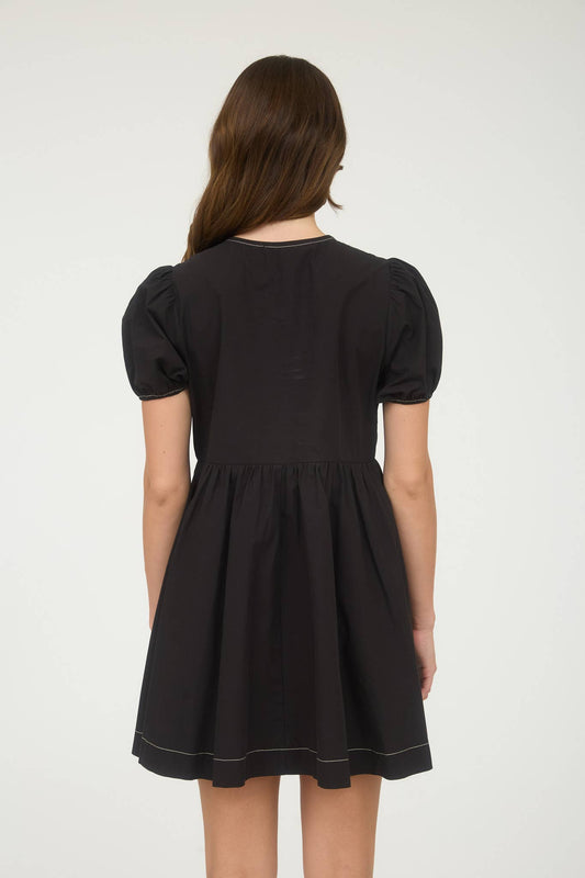 Black Puff Sleeve Mini Dress