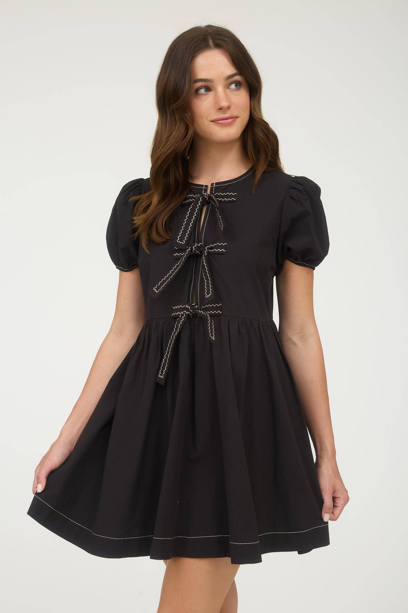 Black Puff Sleeve Mini Dress