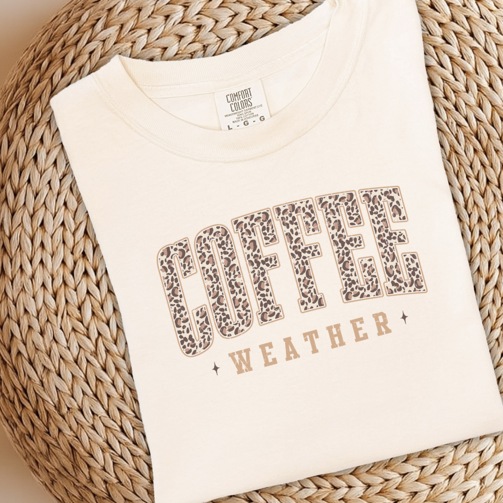 Coffee Weather Tee | Comfort Colors Ivory Leopard Print