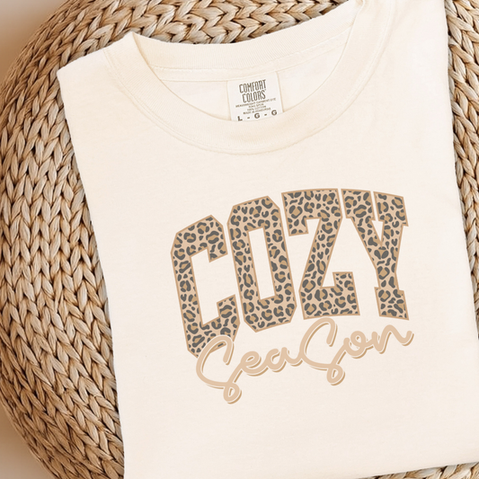 Cozy Season Tee | Comfort Colors Ivory Leopard Print