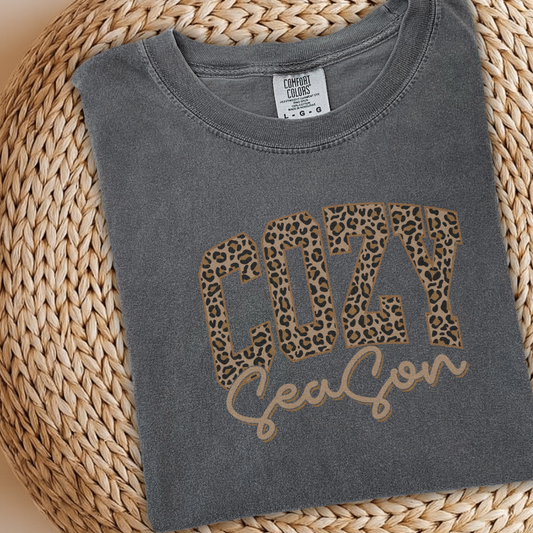 Cozy Season Tee | Comfort Colors Pepper Leopard Print