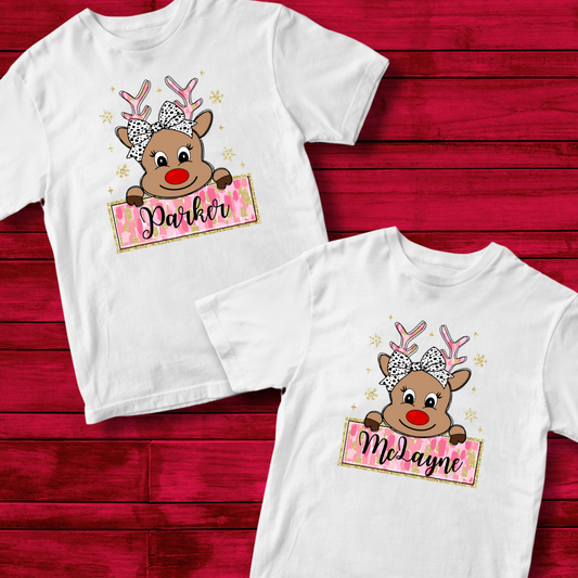 Personalized Pretty in Pink Reindeer | Kids T-Shirt Bar