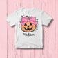 Girls Personalized Jack O’Lantern Tee | Pink Bow Pumpkin Halloween Shirt