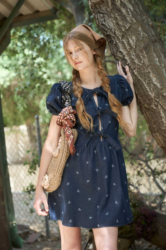 Denim Puff Sleeve Mini Dress