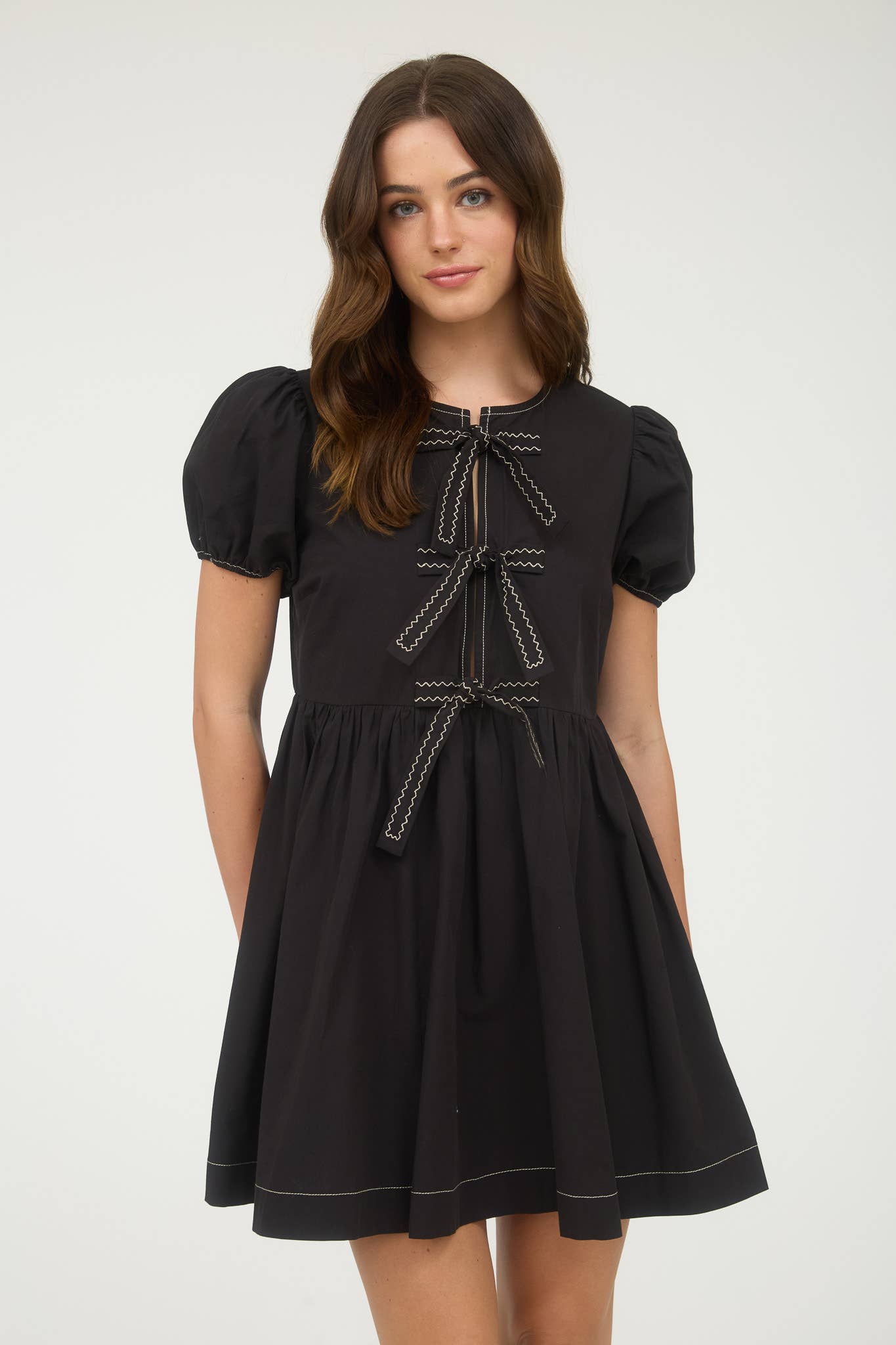 Black Puff Sleeve Mini Dress