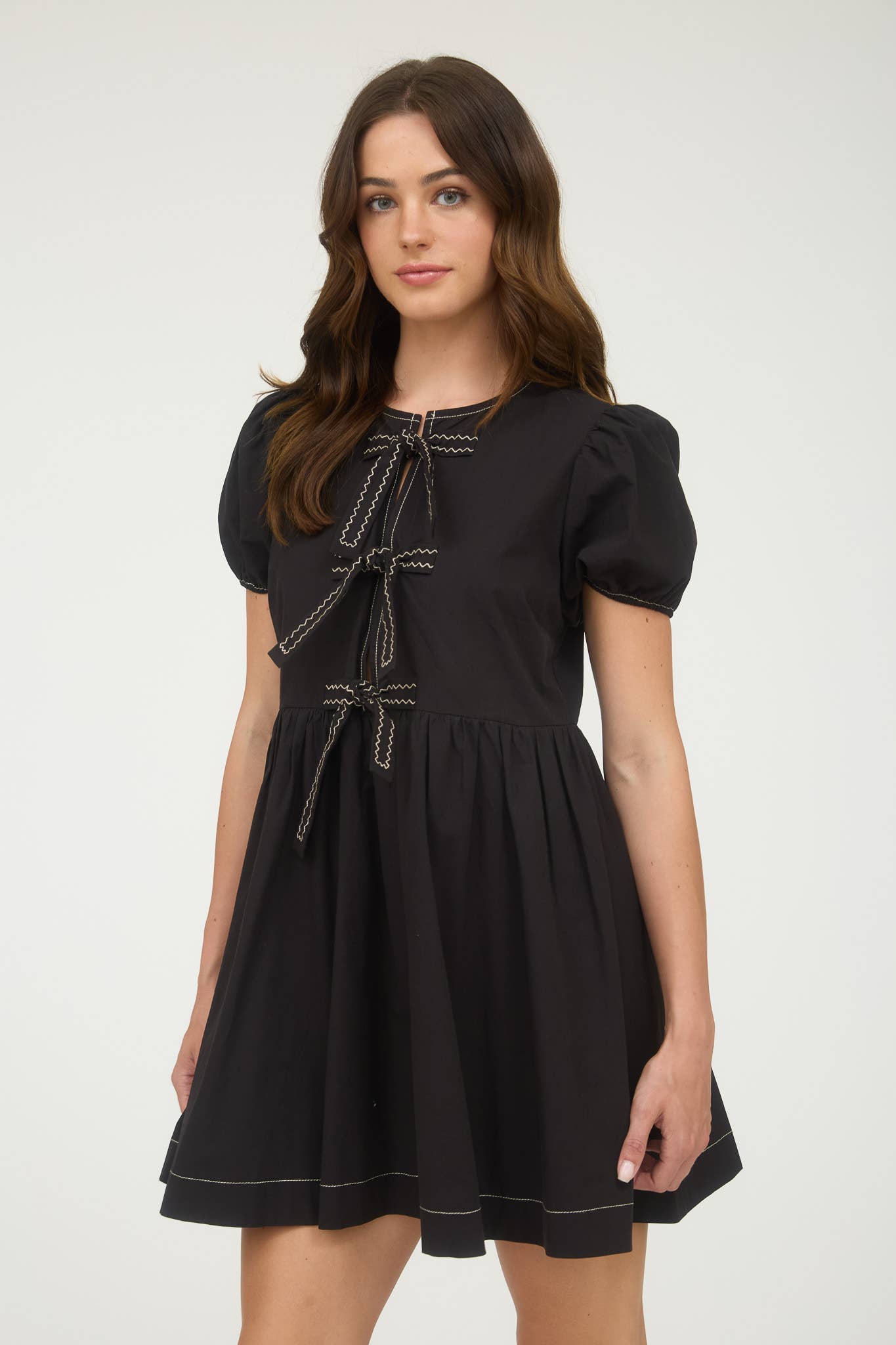 Black Puff Sleeve Mini Dress