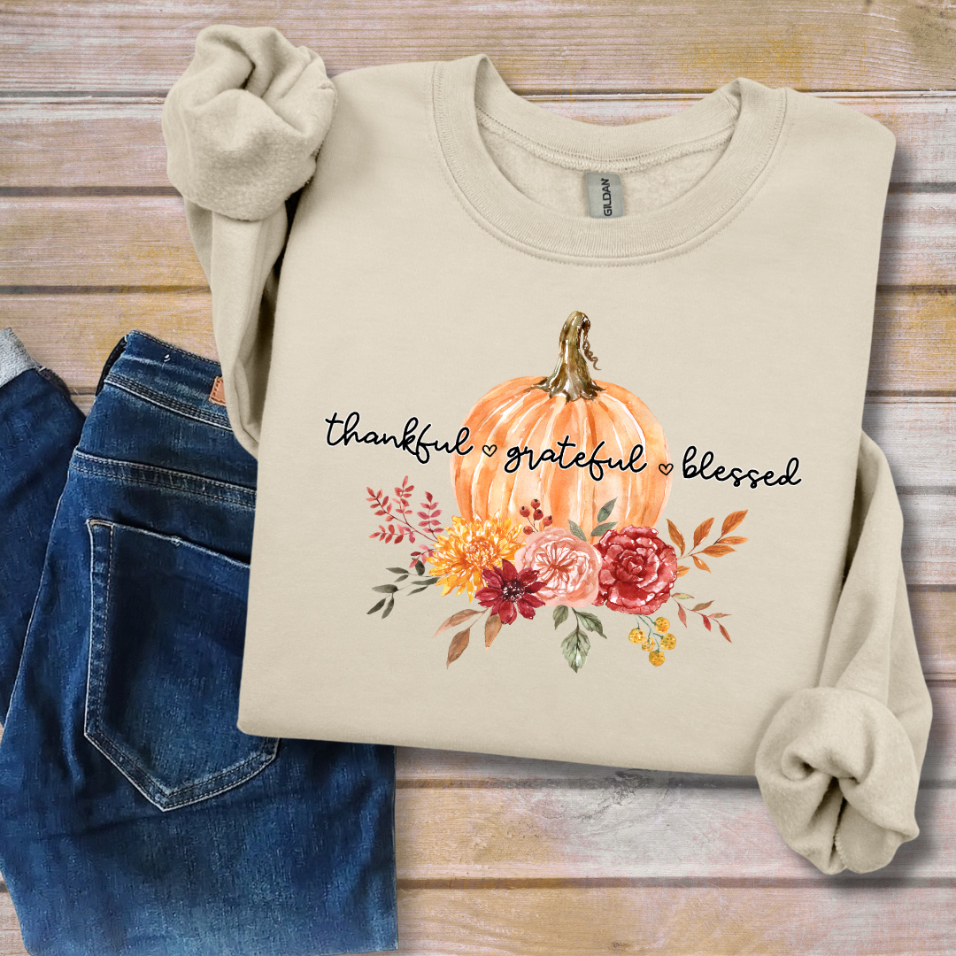 Thankful, Grateful, Blessed Floral Pumpkin | T-Shirt Bar