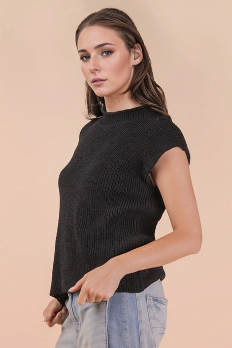 Classic Black Knit Cap Sleeve Sweater Vest
