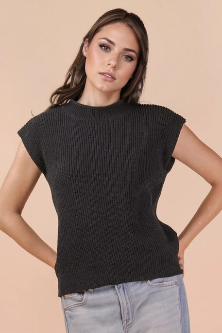 Classic Black Knit Cap Sleeve Sweater Vest