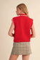 Red Trim Knit Tie-Neck Sweater Vest