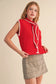 Red Trim Knit Tie-Neck Sweater Vest