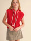 Red Trim Knit Tie-Neck Sweater Vest